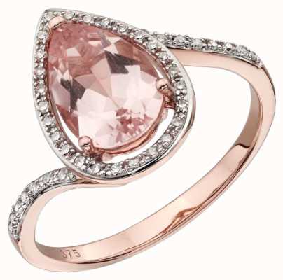 Elements Gold 9ct Rose Gold Morganite Tear Drop Shape Diamond Ring Size EU 56 (UK O 1/2 - P) GR563P 56