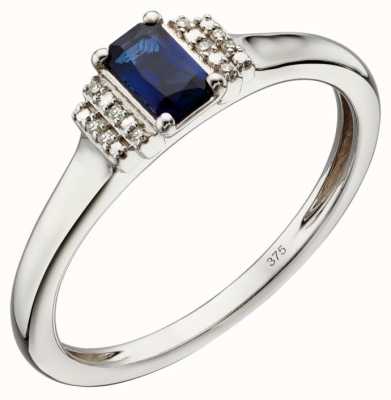 Elements Gold 9ct White Gold Sapphire And Diamond Deco Ring Size EU 58 (UK Q 1/2) GR566L 58