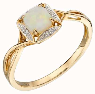 Elements Gold 9ct Yellow Gold Diamond And Round Opal Ring Size EU 52 (UK L 1/2) GR569W 52