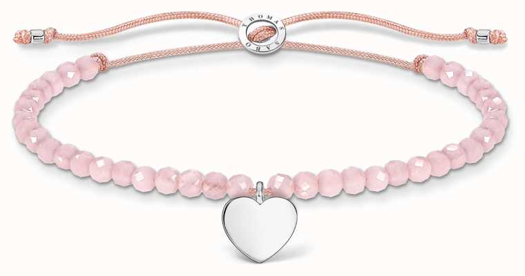 Thomas Sabo Charming | Silver Heart Rose Quartz Beaded Tie Bracelet A1985-813-9-L20V