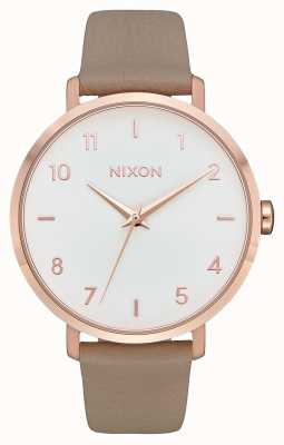 Nixon Arrow Leather | Rose Gold / Grey | Grey Leather Strap | White Dial A1091-2239-00