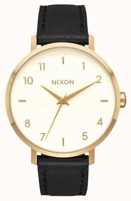 Nixon Arrow Leather | Gold / Cream / Black | Black Leather Strap | Cream Dial A1091-2769-00