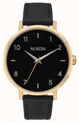 Nixon Arrow Leather | Gold / Black | Black Leather Strap | Black Dial A1091-513-00