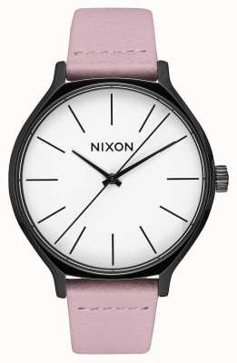Nixon Clique Leather | Black / Coral | Pink Leather Strap | White Dial A1250-3318-00