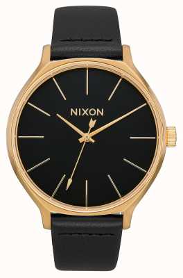 Nixon Clique Leather | Gold / Black | Black Leather Strap | Black Dial A1250-513-00