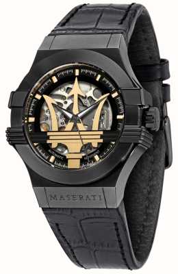 Maserati Potenza | Black Leather Bracelet | Black/Gold Dial R8821108036