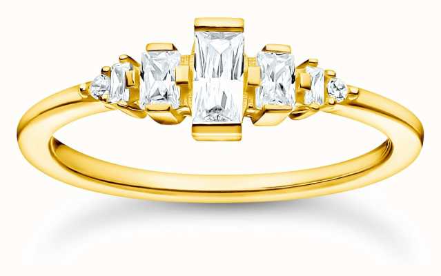 Thomas Sabo Gold Plated Vintage White Stones Ring | Size 54 (UK N) TR2347-414-14-54