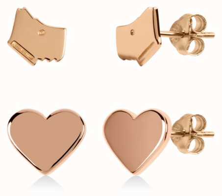 Radley Jewellery Love Heart | Rose Gold Toned Plated Dog Head & Heart Stud Earrings Set RYJ1166S-CARD