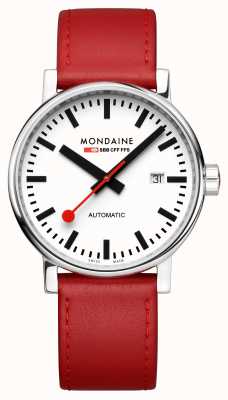 Mondaine Evo2 Automatic 40mm | Red Leather Strap | White Dial MSE.40610.LC