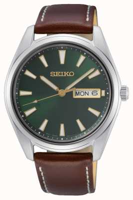 Seiko Green Dial Brown Leather Strap Watch SUR449P1