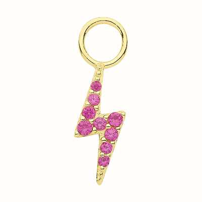 James Moore TH 9ct Yellow Gold Pink Lighting Bolt Earring Charm EPN0014R