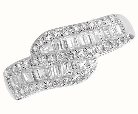 James Moore TH Silver Cubic Zirconia Baguette Cross Over Ring G7455/M
