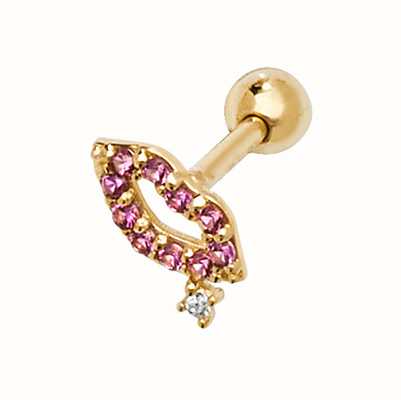 James Moore TH 9ct Yellow Gold Pink Lips Cartilage Stud Earring ES926