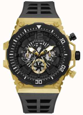 Guess EXPOSURE Men's Black and Gold Rubber Strap Watch GW0325G1