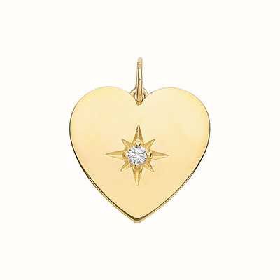 James Moore TH 9ct Yellow Gold Heart Cubic Zirconia Disc Pendant PN1167