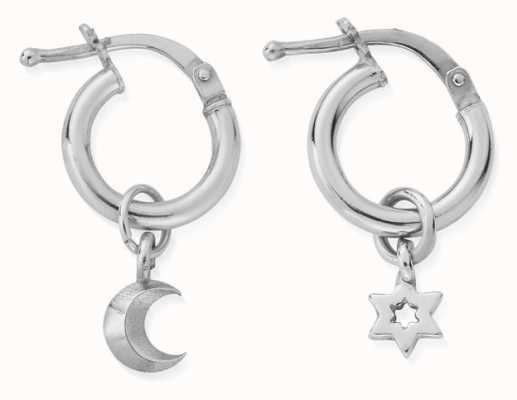 ChloBo Wisdom and Guidance Star and Moon Silver Hoop Earrings SEH31803058