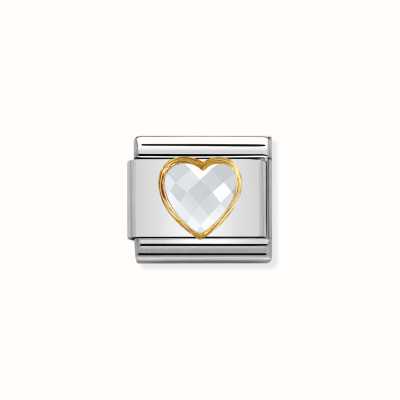 Nomination Composable Classic HEART FACETED CZ In Steel And 18k Gold White 030610/010