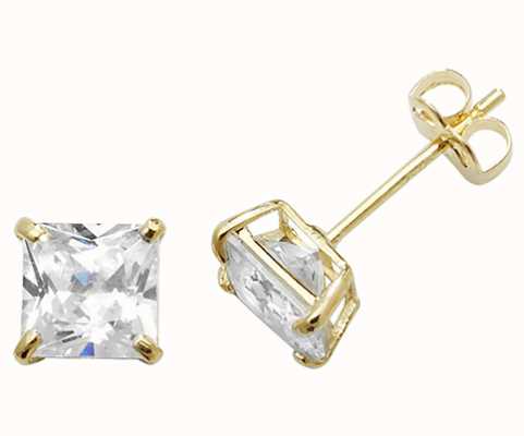 James Moore TH 9ct Yellow Gold Square Cubic Zirconia Stud Earrings ES469