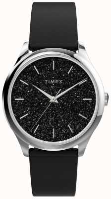 Timex Silver-tone Case With Black Glitter Dial And Black Strap TW2V01100