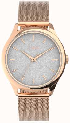 Timex Rose Gold-tone Case With Silver Glitter Dial And Rose Gold-tone Bracelet TW2V01400