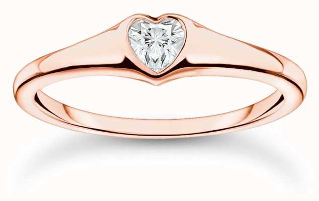 Thomas Sabo Charm Club Charming Rose Gold Plated Heart Shaped Crystal Ring 54 TR2390-416-14-54