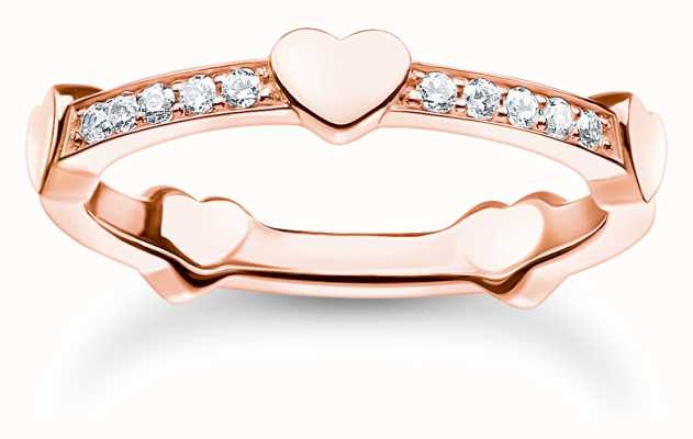 Thomas Sabo Charm Club Charming Rose Gold Plated Crystal Set Heart Detail Ring 54 TR2391-416-14-54