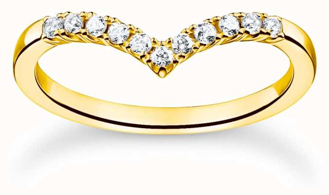 Thomas Sabo Charm Club Gold Plated Crystal Set V-Shape Ring 56 TR2394-414-14-56