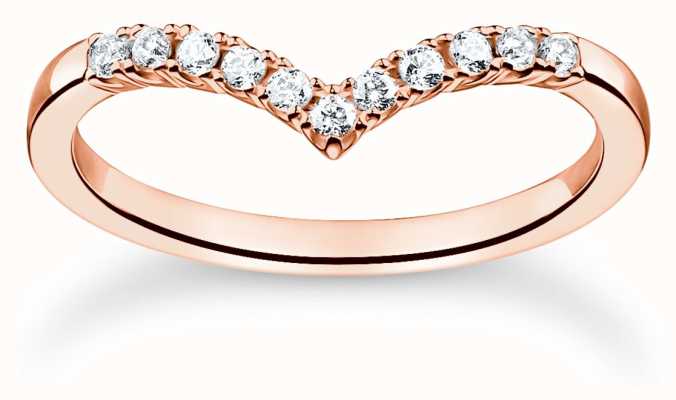 Thomas Sabo Charm Club Rose Gold Plated Crystal Set V-Shape Ring 56 TR2394-416-14-56