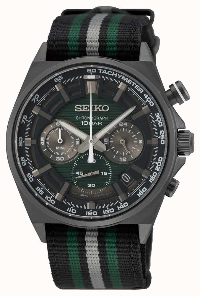 Seiko Men s Chronograph Watch Green Dial Black And Green Strap