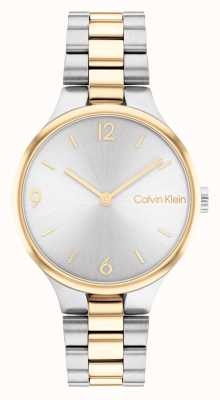 Calvin Klein Two Tone Gold and Silver Watch Silver Sunray Dial 25200132