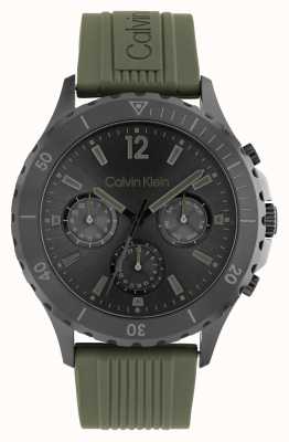 Calvin Klein Men's Chronograph Watch Green Silicone Strap 25200119