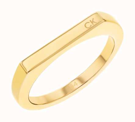 Calvin Klein Faceted Minimalist Gold Tone Stainless Steel Ring (Size 54) 35000188C