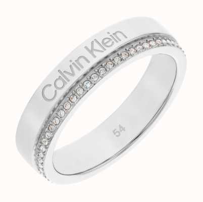 Calvin Klein Minimal Linear Stainless Steel Crystal Set Ring (Size 52) 35000200B