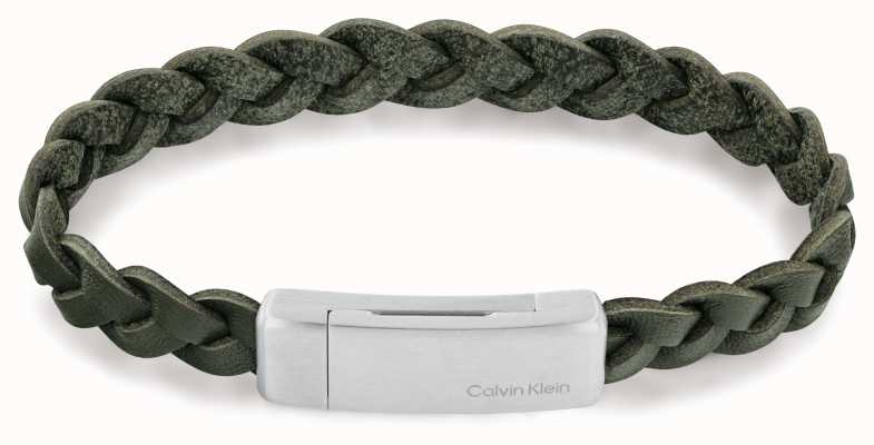 Calvin Klein Contemporary Green Plaited Leather and Stainless Steel Bracelet 35000130