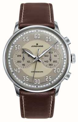 Junghans Meister Driver Chronoscope Brown Leather Strap Sapphire Crystal 27/3684.02