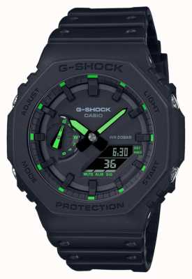 Casio G-Shock 2100 Utility Black Series Neon Green Details GA-2100-1A3ER