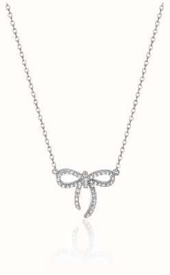 James Moore TH Silver Rhodium Plated Cubic Zirconia Bow Necklace SPG0038