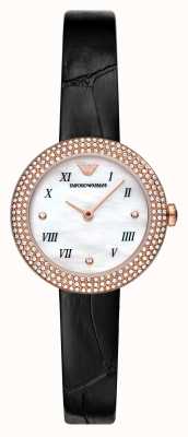 Emporio Armani Women's | Mother-of-Pearl Dial | Black Leather Strap AR11356