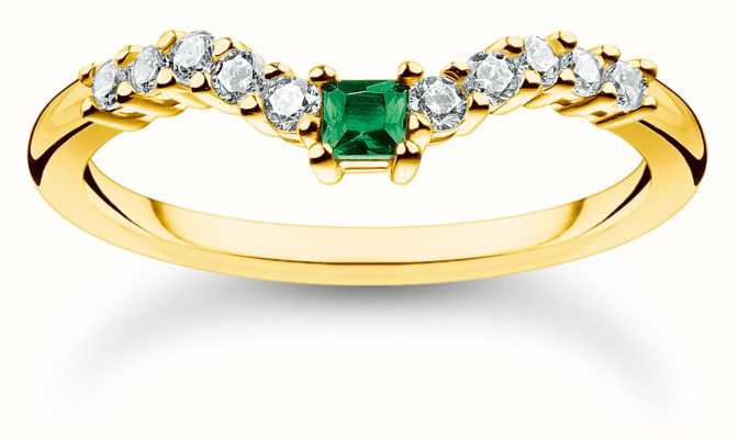 Thomas Sabo Charming Emerald | Gold Plated | Green and White Gemstone Ring | Size 54 TR2398-971-7-54