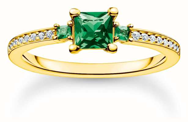 Thomas Sabo Charming Emerald | Gold Plated | Green and White Gemstone Ring | Size 54 TR2402-971-6-54