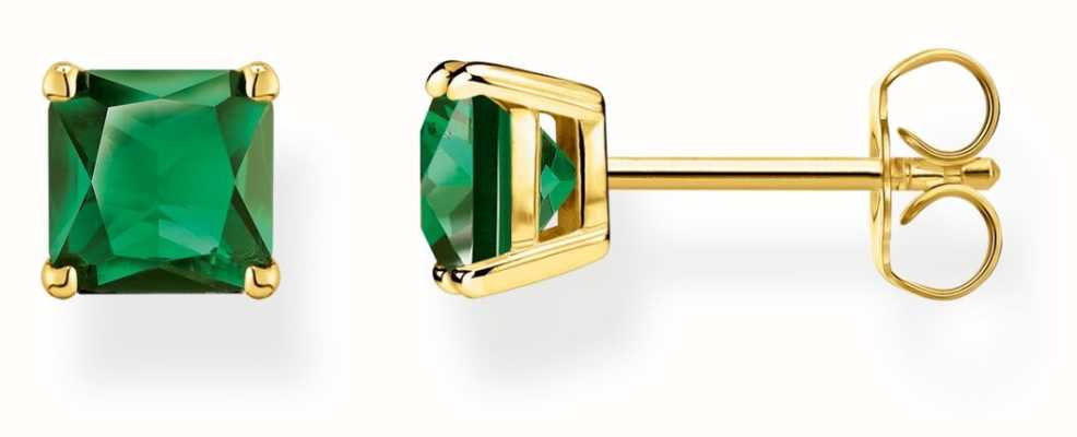Thomas Sabo Rainbow Heritage | 18k Yellow Gold Plated Stud Earrings | Green Gemstone H2174-472-6