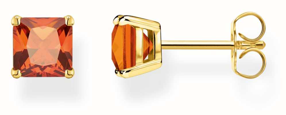 Thomas Sabo Rainbow Heritage Gold Plated Stud Earrings Orange Gemstones H2174-472-8